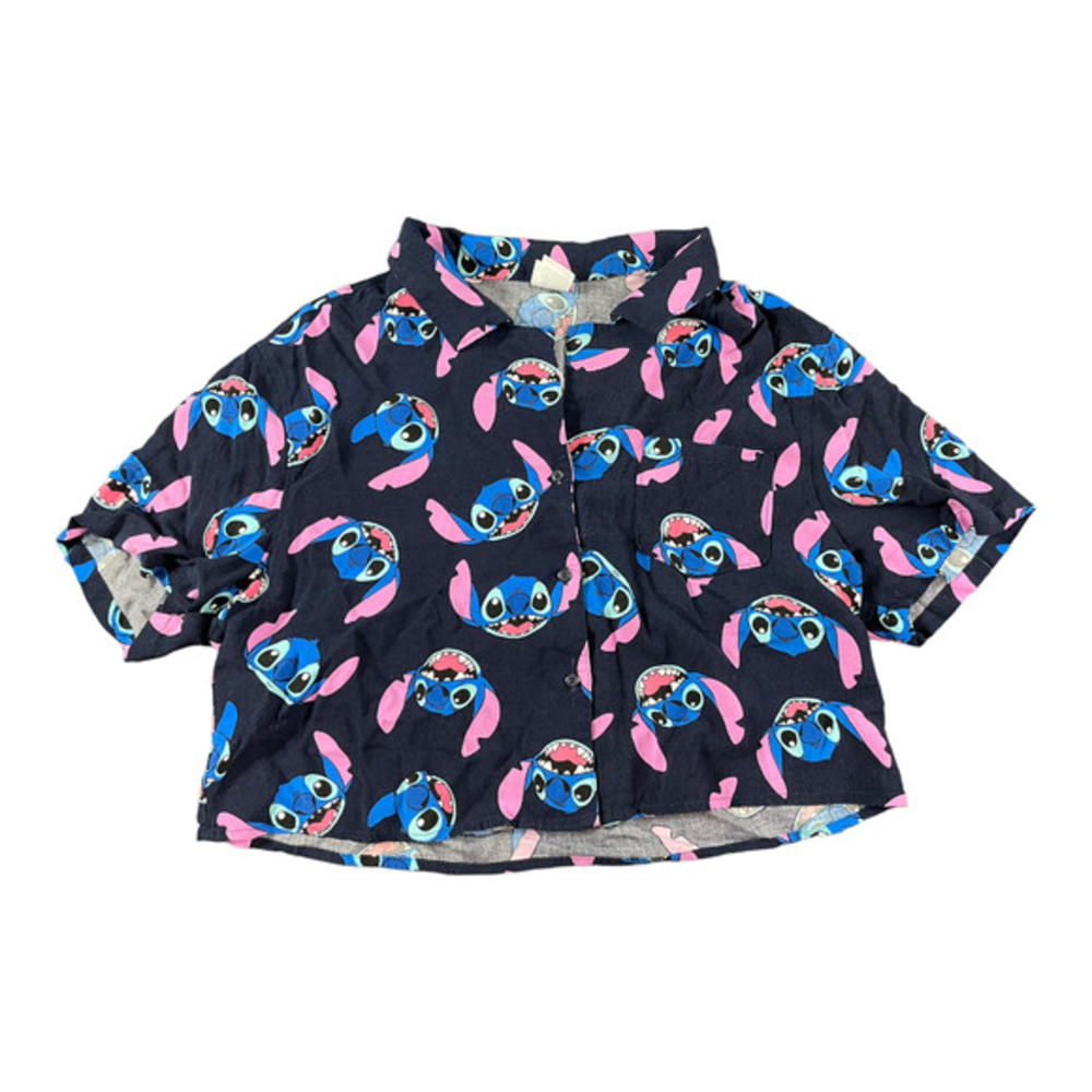 Disney Stitch Button Up Crop Top Size Medium